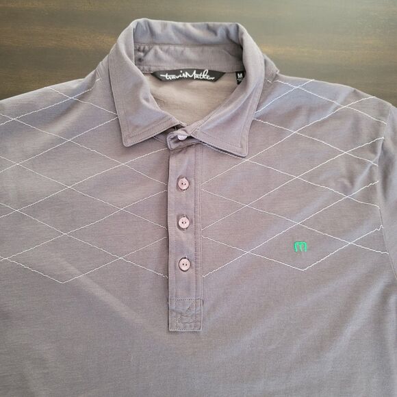 Travis Mathew Mens Golf Gray Long Sleeve Polo Logo Size Medium Diamond Design - Picture 1 of 5